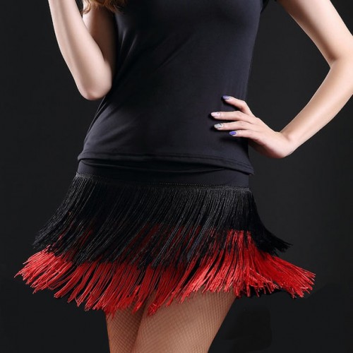 Black and red royal blue green fuchsia fringes competition performance women's girl's latin salsa cha cha dance skirts